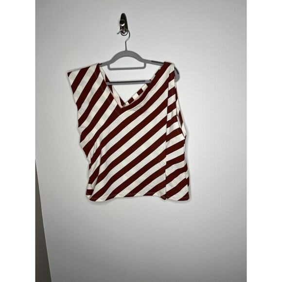 Anthropologie Postmark Top Womens Medium Red White Stripe Asymmetric July 4th - Picture 7 of 15